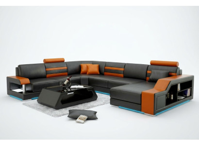 Design sofa corner sofa living landscape with shelf upholstery seating set leather sofa USB