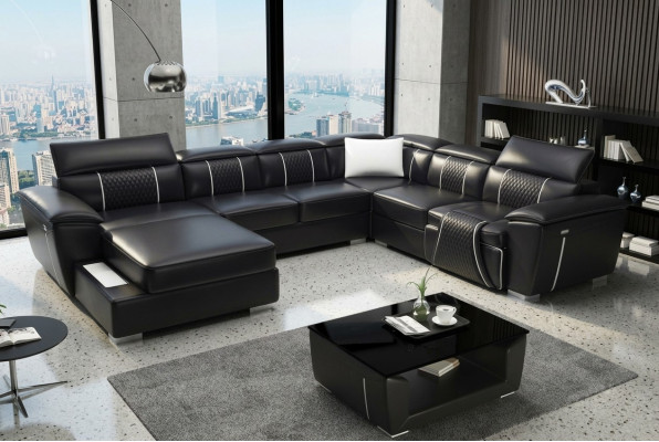 Corner sofa living landscape sofa couch upholstery leather design relax multifunction U-shape