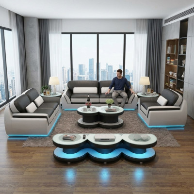 Leather sofa couch set new 3+2+1 seat set design modern sofa + USB