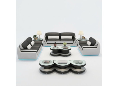 Leather sofa couch set new 3+2+1 seat set design modern sofa + USB