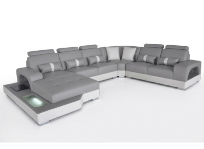 Leather corner sofa living landscape set design modern couch sofas with USB LED new