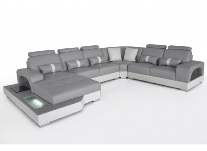 Leather corner sofa living landscape set design modern couch sofas with USB LED new