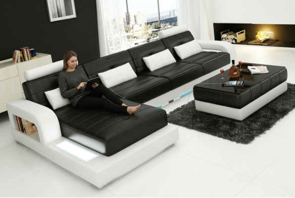 Leather sofa with USB, living landscape corner sofa corner suite design modern sofa L6008C