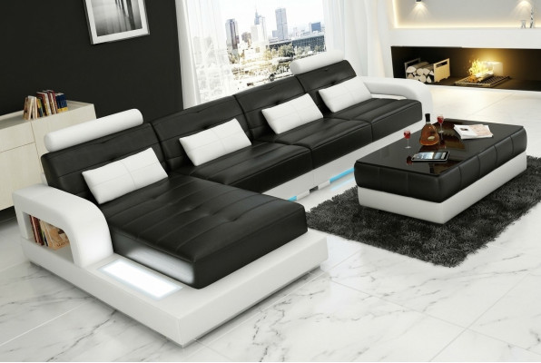 Leather sofa with USB, living landscape corner sofa corner suite design modern sofa L6008C
