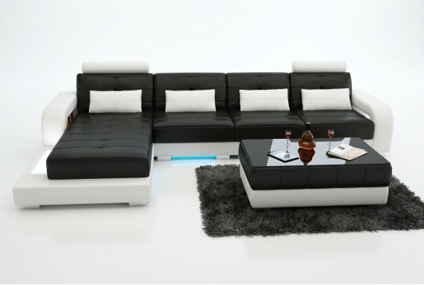Leather sofa with USB, living landscape corner sofa corner suite design modern sofa L6008C