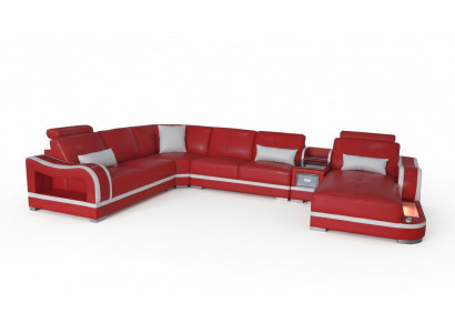 Leather sofa with USB couch living room suite modern design corner sofa U shape
