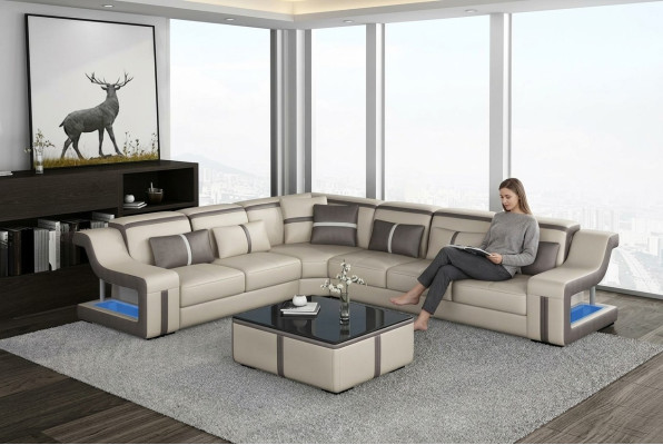 XXL corner sofa with USB corner living room couch sofa couch table upholstery seat leather