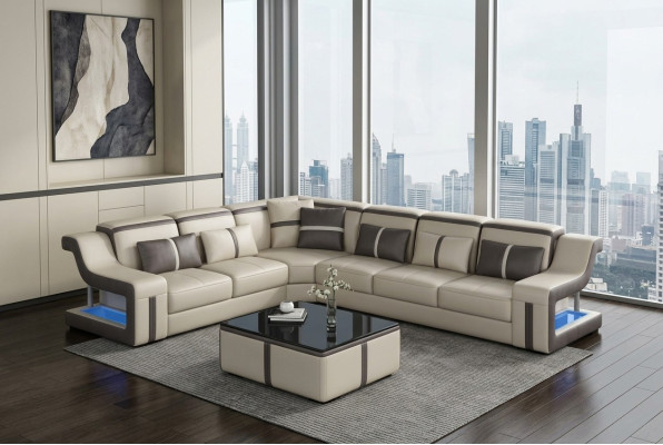 XXL corner sofa with USB corner living room couch sofa couch table upholstery seat leather