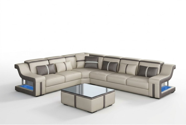 XXL corner sofa with USB corner living room couch sofa couch table upholstery seat leather