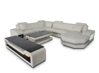 Leather corner sofa corner suite corner couch sofa couch living landscape upholstery table USB