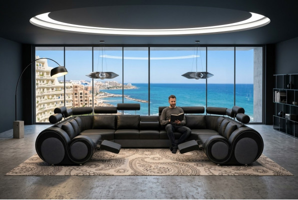 Design XXL sectional sofa with USB, upholstered corner textile sofa new
