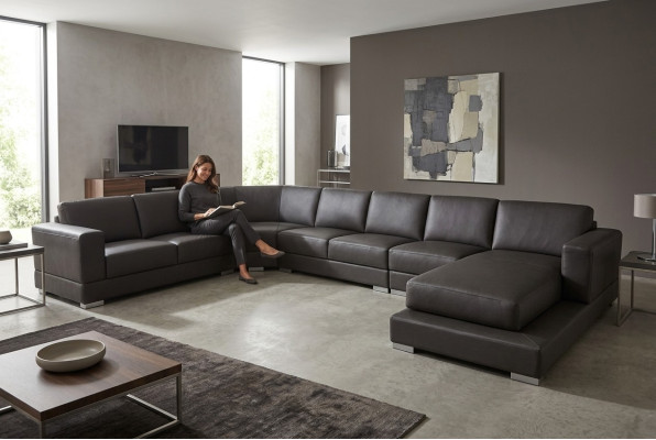 Modern XXL Leather Corner Couch Living Landscape Leather Sofa U-Shape USB Corner Sofa New