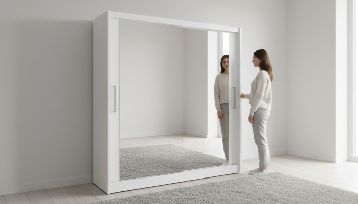 Mirror Wardrobe Bedroom Floating 200cm Clothes Wardrobes Sliding Doors Doors