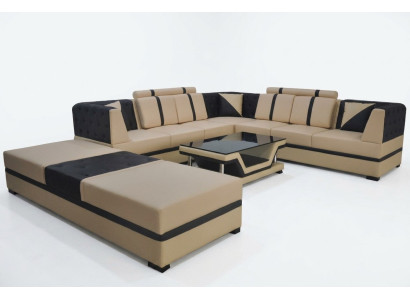Leather corner sofa couch upholstery seat living landscape design furniture set + USB
