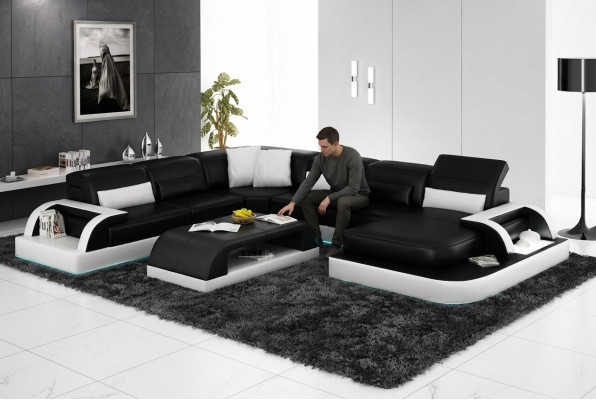 Sofa Corner Sofa Design Living Landscape Black Upholstery Seating Set Leather Sofa USB