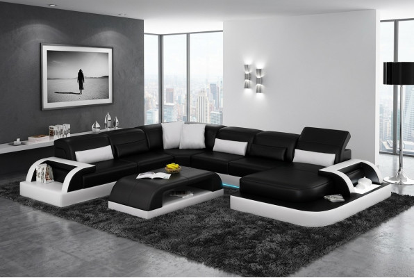 Sofa Corner Sofa Design Living Landscape Black Upholstery Seating Set Leather Sofa USB