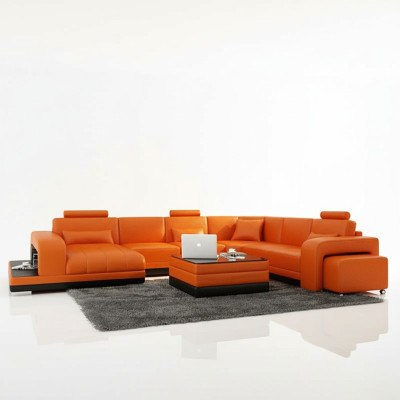 Design leather living landscape corner sofa modern set couch corner new orange USB