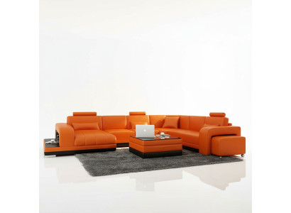 Design leather living landscape corner sofa modern set couch corner new orange USB