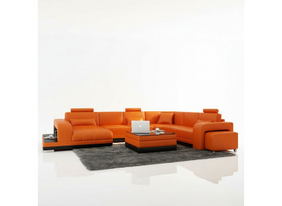 Design leather living landscape corner sofa modern set couch corner new orange USB