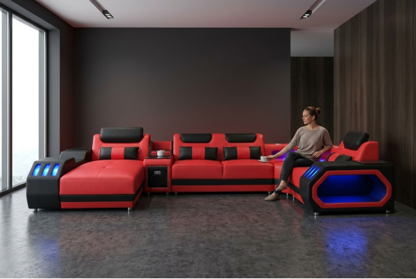 Leather sofa couch living room set design modern sofa U-shape sofa with USB