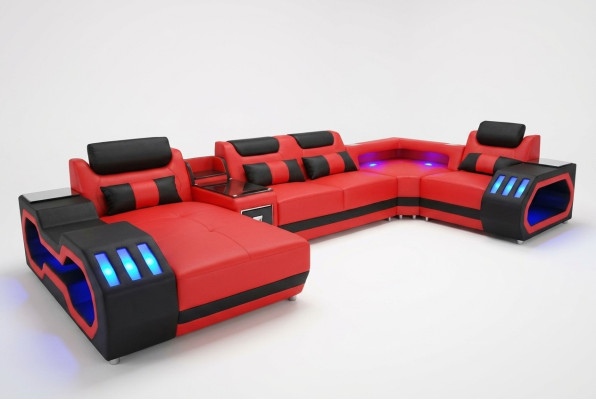 Leather sofa couch living room set design modern sofa U-shape sofa with USB
