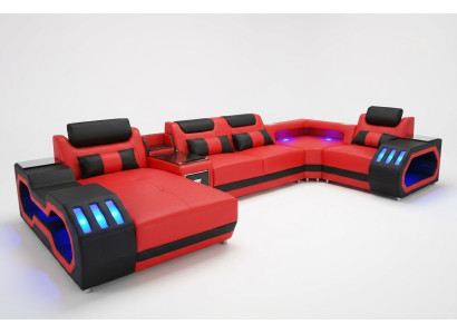 Leather sofa couch living room set design modern sofa U-shape sofa with USB
