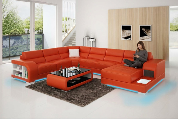 Modern leather sofa couch design living landscape corner sofa corner suite sofa light USB