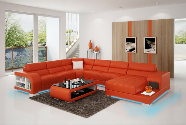 Modern leather sofa couch design living landscape corner sofa corner suite sofa light USB
