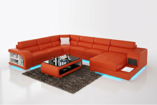 Modern leather sofa couch design living landscape corner sofa corner suite sofa light USB