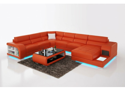 Modern leather sofa couch design living landscape corner sofa corner suite sofa light USB