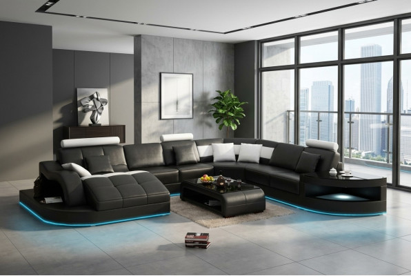 Leather sofa couch living landscape corner sofa corner set design modern new sofa +USB