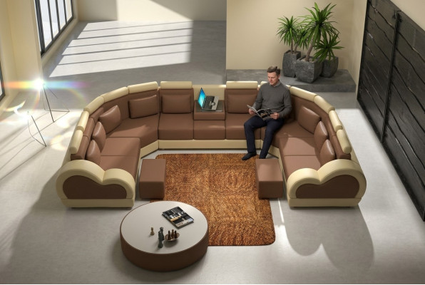 Leather sofa with USB padded sofa couch corner sofa living landscape giant XXL relax new
