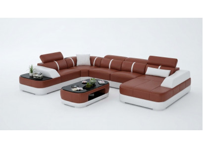 Leather sofa upholstery seat corner sofa set living room landscape living room couch with USB