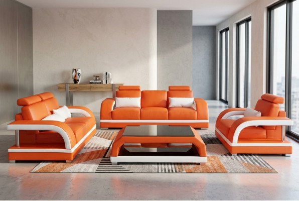 Sofa Couch Leather Upholstery Seating Couch Suite 3+2+1 USB + Table Set Design Sofa