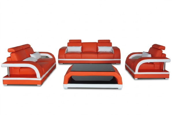 Sofa Couch Leather Upholstery Seating Couch Suite 3+2+1 USB + Table Set Design Sofa