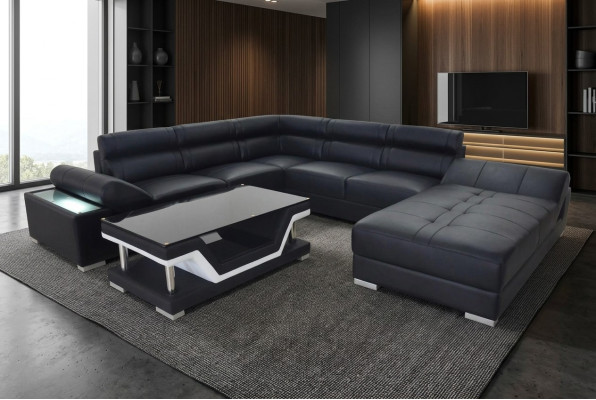 Design leather living landscape corner sofa modern suite couch corner new gray USB
