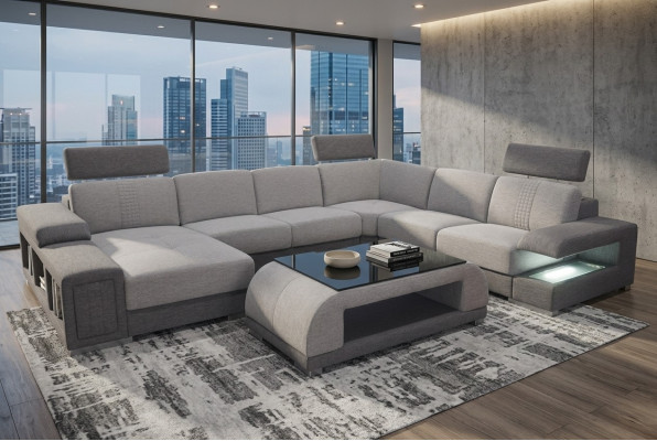 Modern sofa set corner leather couch upholstered living landscape USB+table