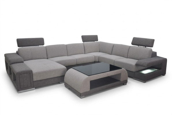 Modern sofa set corner leather couch upholstered living landscape USB+table
