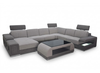 Modern sofa set corner leather couch upholstered living landscape USB+table