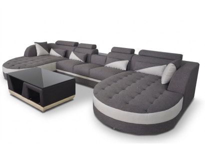 Modern textile couch + USB connection + coffee table living area U-shaped corner