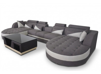 Modern textile couch + USB connection + coffee table living area U-shaped corner