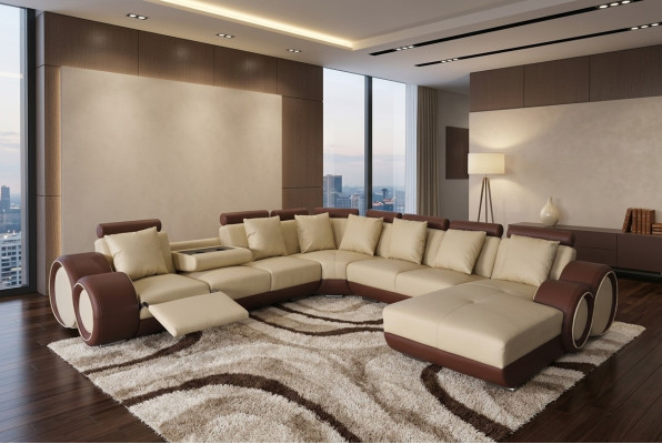 Sofa Leather Sofa Corner Sofa Living Area Couch Upholstery Seating Corner Corner Suite +USB