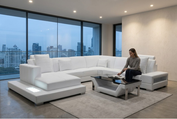 Leather sofa corner sofa living landscape couch upholstery corner set seating area + table + USB