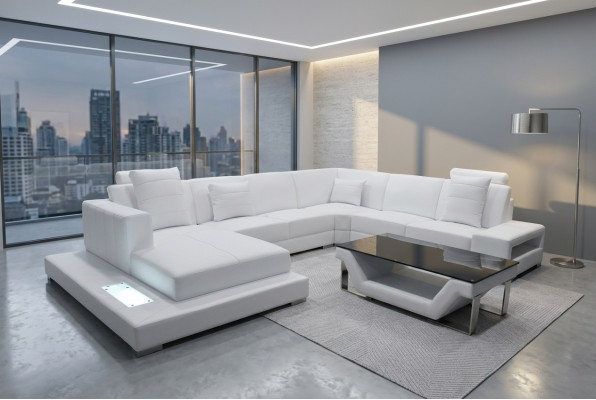 Leather sofa corner sofa living landscape couch upholstery corner set seating area + table + USB