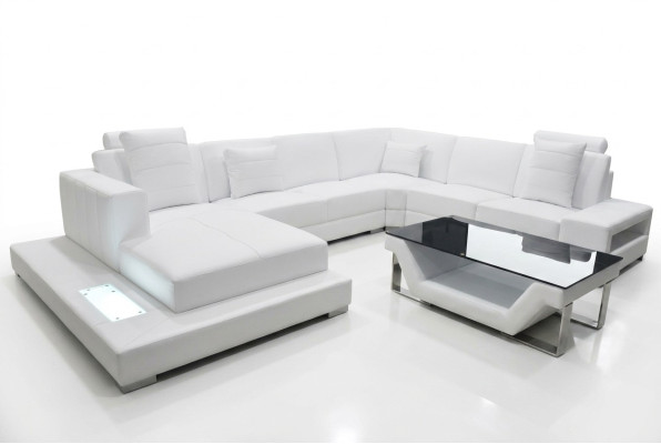 Leather sofa corner sofa living landscape couch upholstery corner set seating area + table + USB
