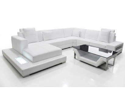 Leather sofa corner sofa living landscape couch upholstery corner set seating area + table + USB