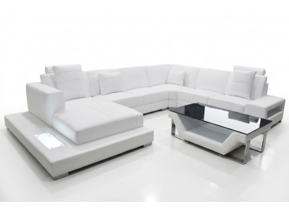 Leather sofa corner sofa living landscape couch upholstery corner set seating area + table + USB