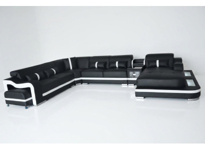 Leather Couch Upholstery Seat Design Corner Set Sofa Living Area + Light + USB