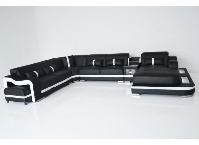 Leather Couch Upholstery Seat Design Corner Set Sofa Living Area + Light + USB