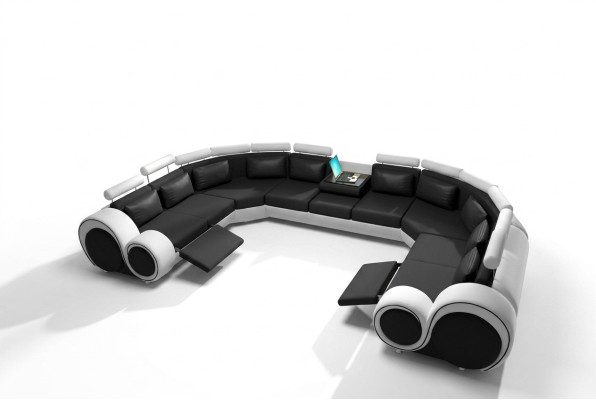 Great leather living landscape U-shaped corner couch seating set upholstered corner USB